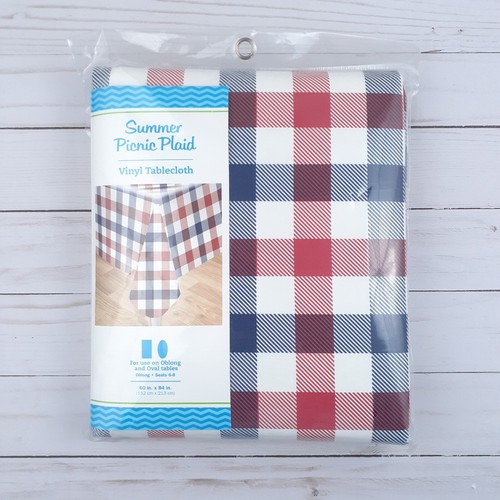 Vinyl Tablecloth Red Blue Gingham Plaid 60x84 - 第 1/2 張圖片