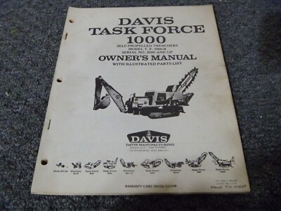 #ad Davis 1000 B Task Force 1000 Trencher Parts Catalog amp; Owner Manual 3500 Up xz $160.57