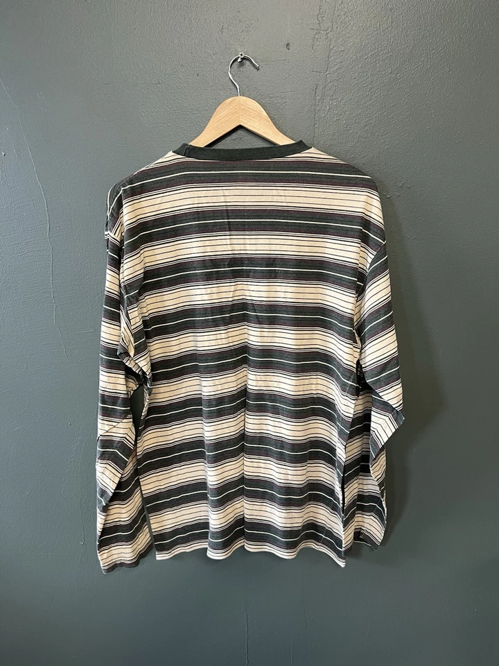 Camiseta De Colección Antigua Azul Marino Para Hombre Multicolor Rayas Manga Larga Talla Mediana Foto 2 de 3