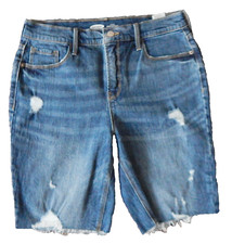 Old Navy Blue Denim High Rise Secret Slim Pocket Raw Hem Shorts Size 8