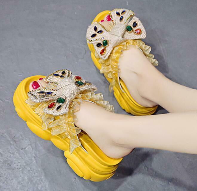 PANTOFOLA D’ORO Ciabatte estive Sweet donna fiocco punta aperta plateau zeppa alta tacco