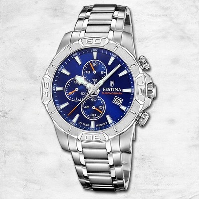 Festina Herrenuhr Timeless Chronograph Armbanduhr Edelstahl silber UF20704/2
