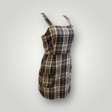 American Eagle Plaid Sleeveless Mini Dress Square Neck Pockets Jumper Size XS
