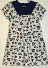 The Tea Collection Little Girl Sz 6 Dress Short Sleeve V Neck White Blue Flowers