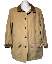LL Bean Chore Jacket Women 1X Tan Canvas Barn Corduroy Lined Vintage