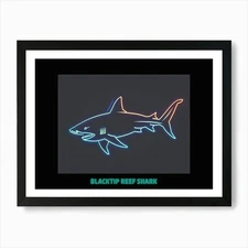 Neon Blacktip Reef Shark 4 Poster A Framed Wall Art Poster Canvas Print Picture