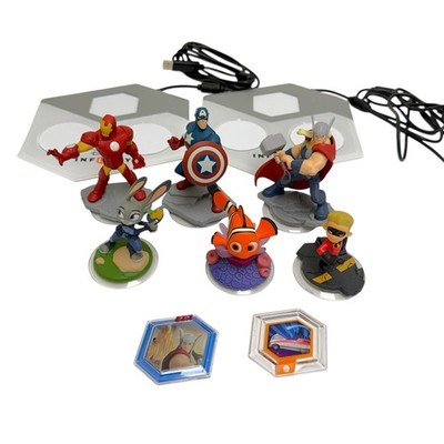 Disney Infinity Mixed Lot-2 Portals + 6 Figures Marvel Pixar +2 Power Disk -READ