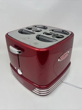 Retro Series 4-Slice Red Hot Dog and Bun Toaster with Crumb Tray and Mini Tongs