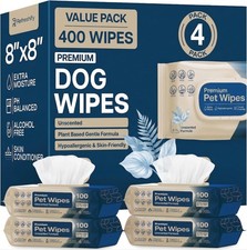 Dog Wipes for Paws and Butt - Plant Based Unscented Pack of 400 - Pet Wipes...