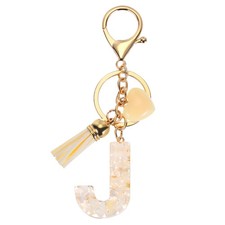Alphabet"itial Letter Keychain Cute Charm with Tassel Heart Letter J Beige