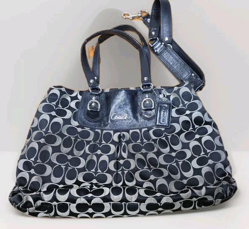 Borsa a tracolla Coach Ashley Signature in pelle nera foderata in raso F15510