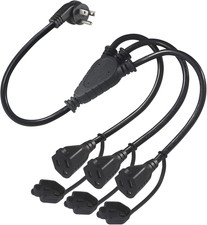3 Way Power Splitter Cord, Right Angled Type Flat Plug Indoor/Outdoor 1 to 3 Out