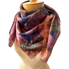vintage hand dyed silk scarf wrap rolled edges mauve green blues 34x34