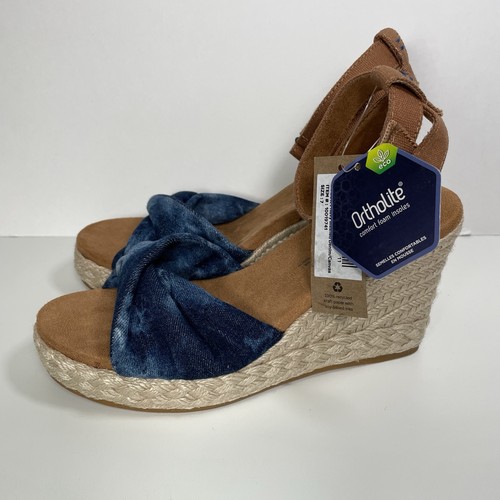 Tom’s Marisela Wedge Sandal Espadrille Platform Navy Washed Tie Dye Sz 7 - Foto 4 di 15