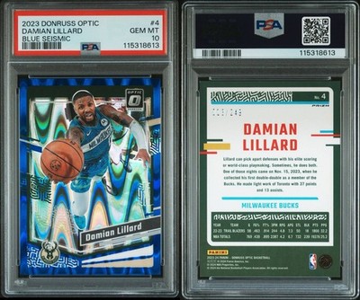 2023-24 Donruss Optic Damian Lillard #4 Blue Seismic Prizm /249 PSA 10 Gem Mint