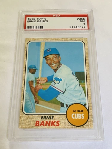 1968 TOPPS ERNIE BANKS PSA 7 NEAR MINT #355 RAZOR SHARP BEAUTY CUBS HOF LOOK
