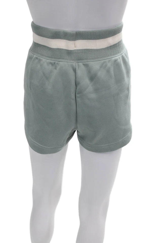 Pantalones cortos Nike para mujer tiro alto con cordón logotipo gris blanco talla mediana Foto 3 de 4