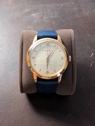 Great IWC Schaffhausen 18k Rose Gold Mechanical Watch Cal 89 w/ Blue Lizard Band