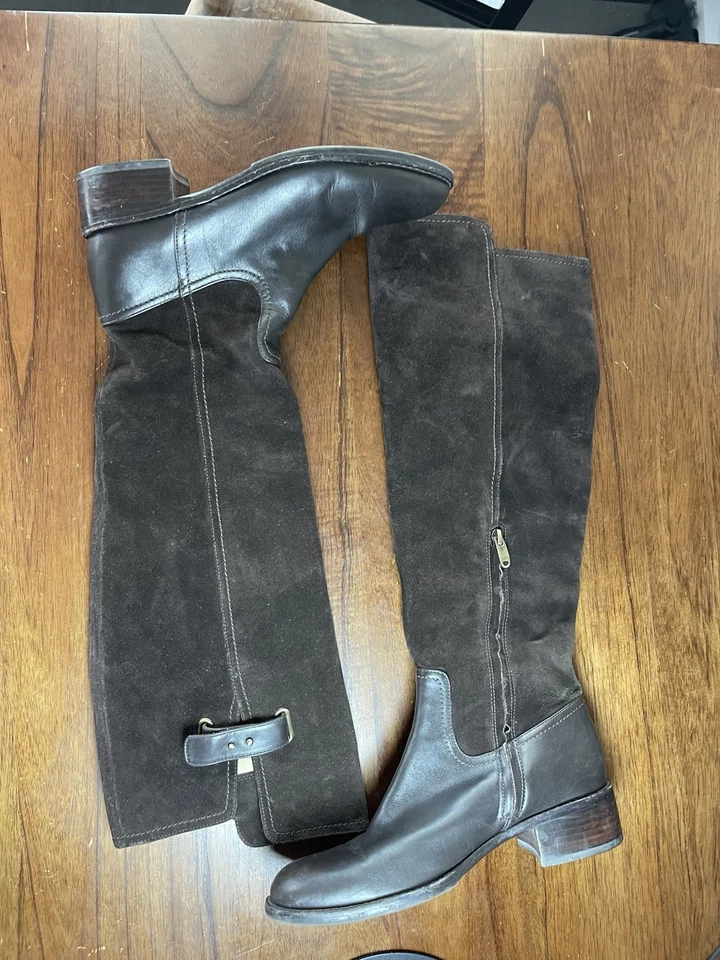 Botas de montar CIRCA Joan & David EE. UU. 7m para mujer marrón gamuza cuero hasta la rodilla CJRAAH Foto 3 de 4