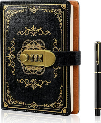 A5 Tagebuch mit Schloss Lederbindung für Damen und Herren, 200 Seiten