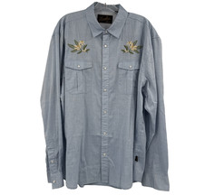 Howler Bros Gaucho Snapshirt Mens XL Blue Embroidered Flower Pearl Snap