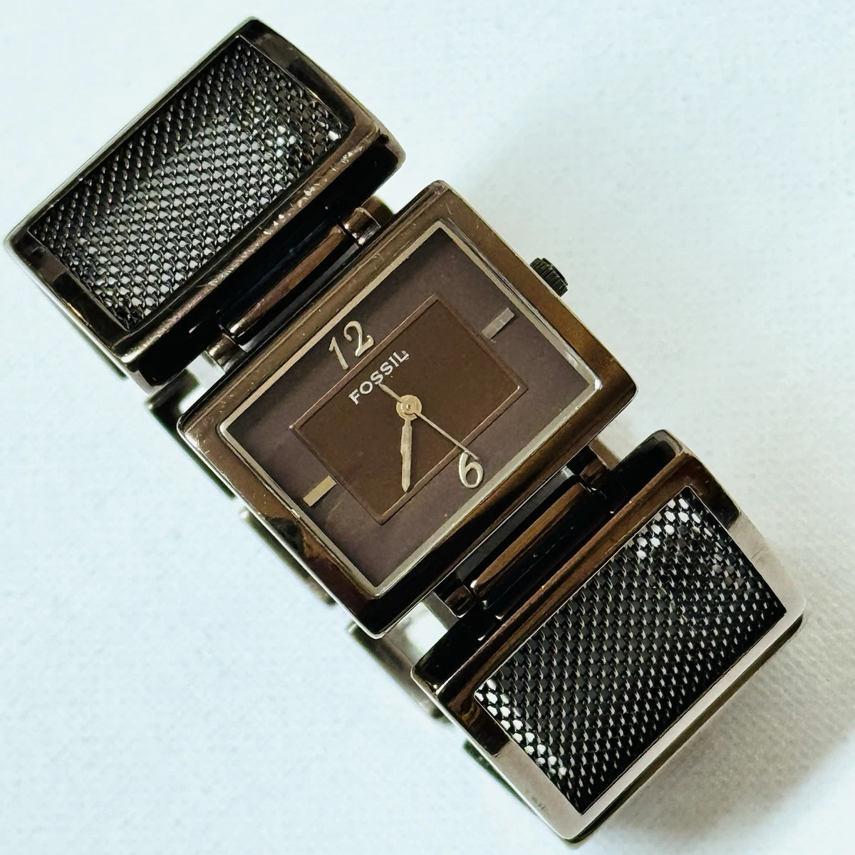 NEW Fossil 2005 F2 Mother of Pearl Crystal Bezel Leather Watch ES-9961 In Box! Vintage Fossil F2 ES 1402 Ladies Silver Diamond Mother of  main image 3