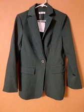 New Cicy Bell Women’s Casual Open Front, Long Sleeve Blazer, Dark Green - Small 