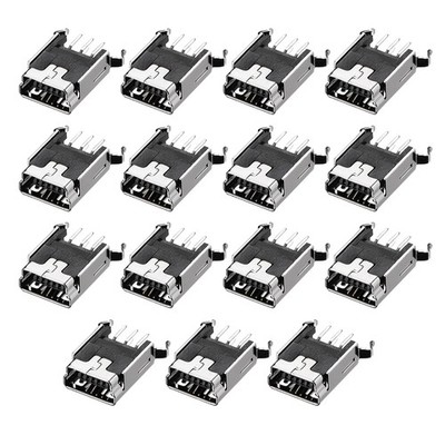 15 Stück Mini USB Leiterplattenstecker B Typ 5P 180 Grad vertikaler Biegefuß
