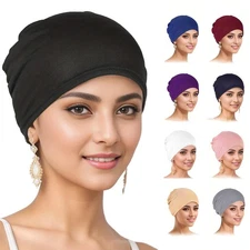 9 Pieces Solid Women Chemo Hat Stretchy Turban Beanie,Pre Tied Chemo Head Sca...