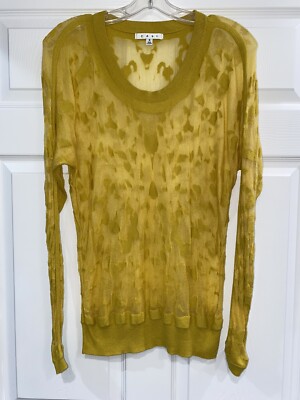 CAbi Size Small Ochre Burn Out Sweater Long Sleeve Scoop Neck Style #477 