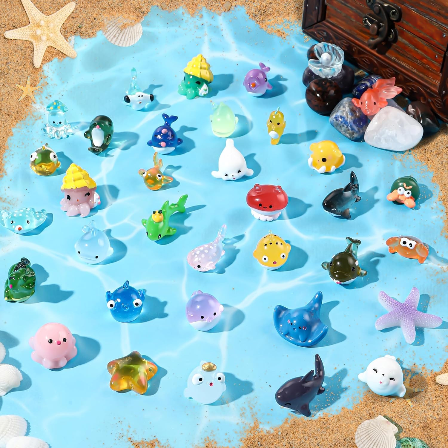 36pcs Mini Sea Animal Figurines –Resin Ocean Decor for Aquarium,Garden,Dollhouse