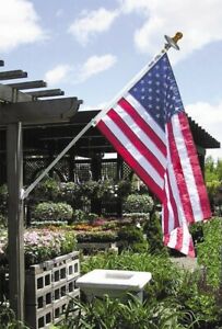 Flag and Solar Li Mansion Set- 6 ft Nylon U.S White Spinning Pole with 3x5 ft