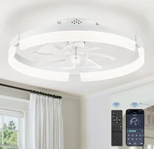Lediary 19.7 in Low Profile Ceiling Fan with Lights & Remote in White