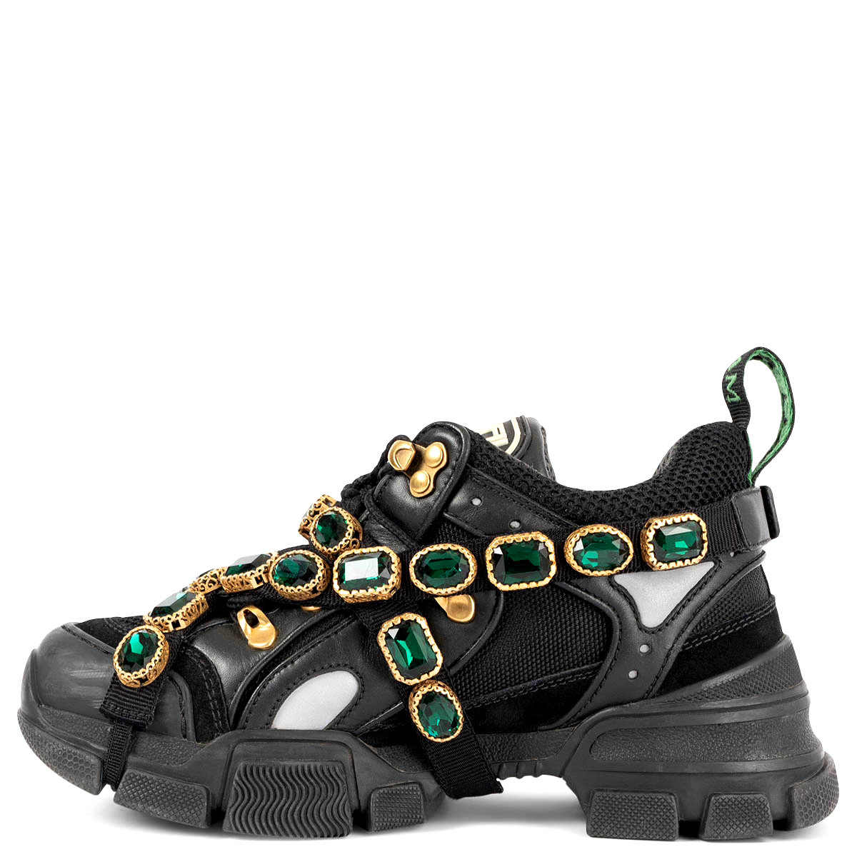 68996 auth GUCCI black leather & mesh 2018 FLASHTREK CRYSTAL