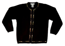 Y2K Norton Mcnaughton Cardigan Sweater Large Black Button Up Beaded Gold Silver