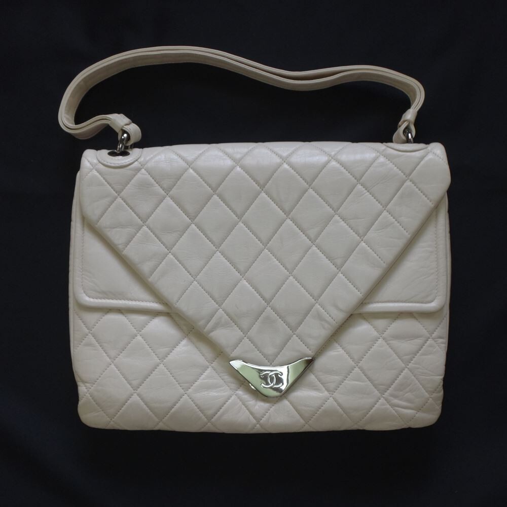 CHANEL Shoulder Bag W Flap Leather Ladies Off-White Silver Hardware image 2