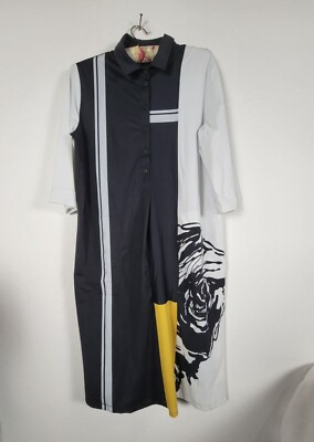 Tekbika By Alembika Black White Colorblock Long Button-Up Shirt Dress Size 4 New