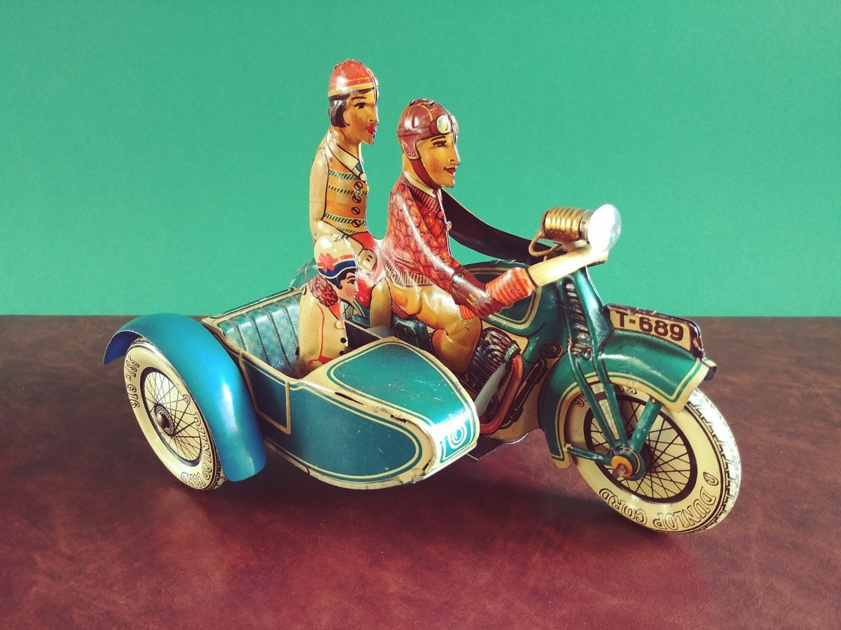 Rare 1930's Tippco TCO 689 Tin Wind-up Sidecar Motorcycle Tinplate