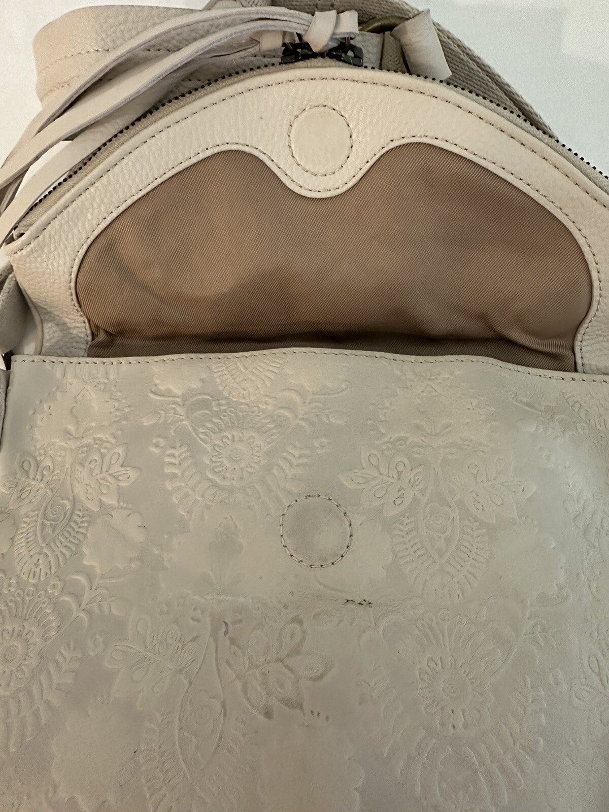 The Sak Silverlake Ivory Stamped Floral Embossed Leather Shoulder