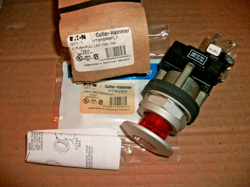EATON CUTLER HAMMER HT8FBRBFL7 120V LED RED 1NC PUSH-PULL MUSHROOM HEAD BUTTON
