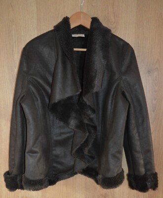 DKNY Jeans braune Kunstlederjacke Kunstfellfutter - Extra Large XL