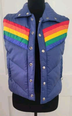 Rare Sergio Valente Rainbow Down Puffer Vest Vintage 70s Disco