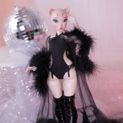 Sexy 1/4 BJD Doll Cat Girl Resin Face Makeup + Eye + Clothes Set Birthday Gift