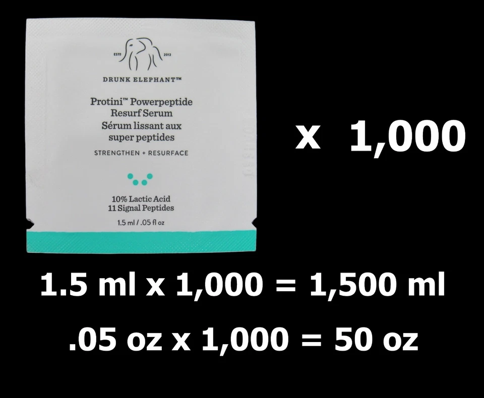 NEW CASE OF 1,000 Packets 1.5ml Drunk Elephant Protini Powerpeptide Resurf Serum - Image 2 of 4