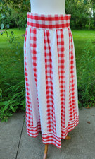VINTAGE CHESSA DAVIS Red  White Checkered Gingham Eyelet Maxi SKIRT w/ Belt