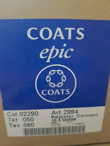 Coats Epic Tkt 050 Tex 060 5000m cone Polyester Corespun Sewing Thread X10 - Picture 2 of 3