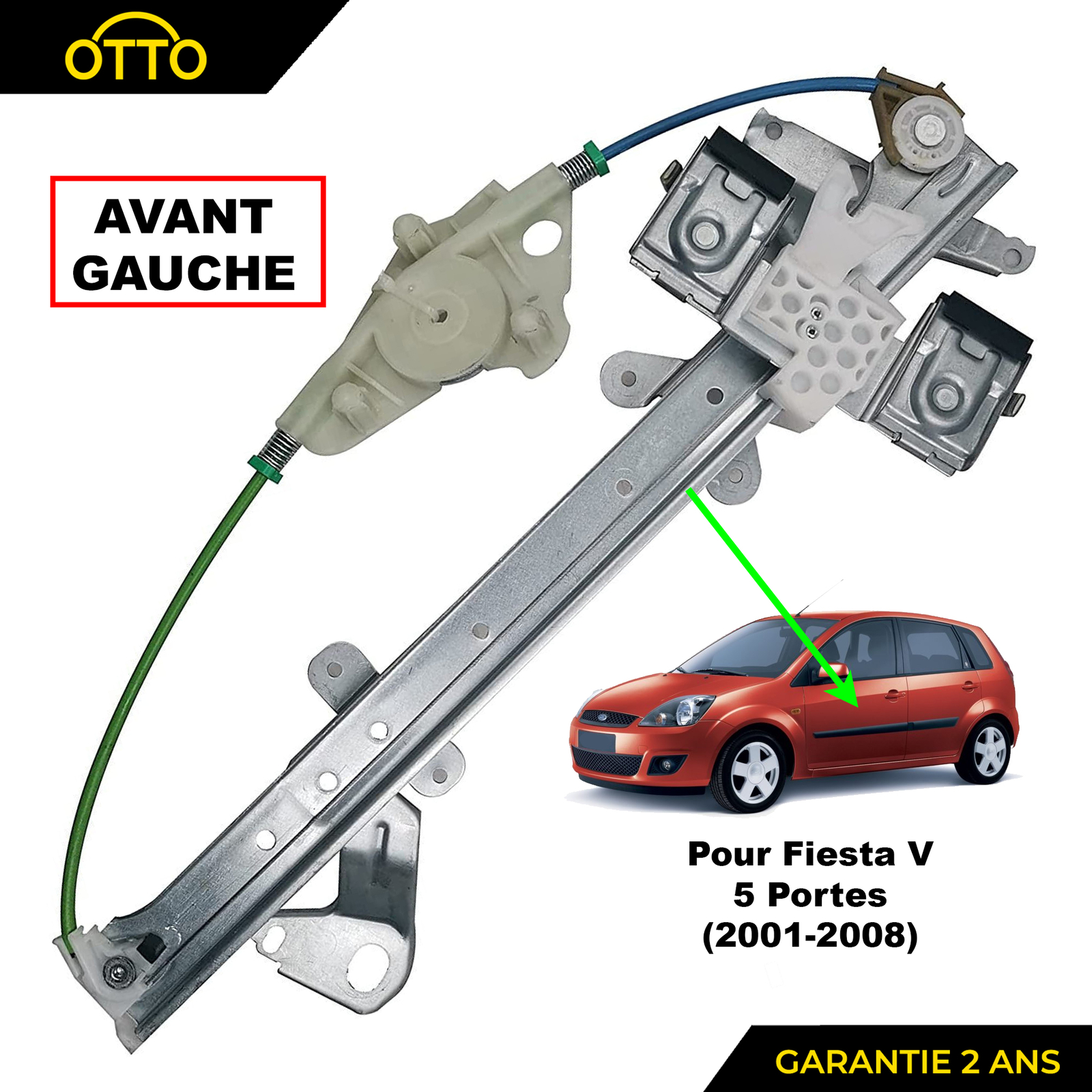 Lève-vitre avant gauche pour Ford Fiesta 5 portes modèles 2001 à 2008