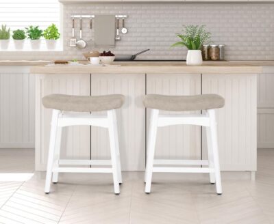 White Solid Wood Bar Stools Set of for Kitchen Counter Height
