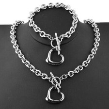 Womens Silver Stainless Set Lovely Heart Stainless Steel Jewelry Set