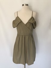 New Madewell Khaki Cold Shoulder Ruffle Dress Size 4 Ash Green G7782 $98